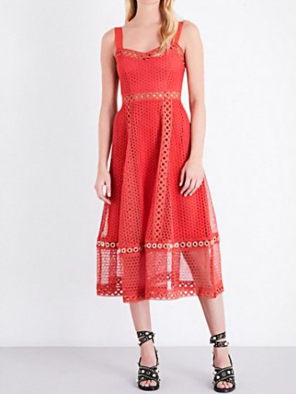 Maje Rita Sleeveless Coral Red Midi Dress